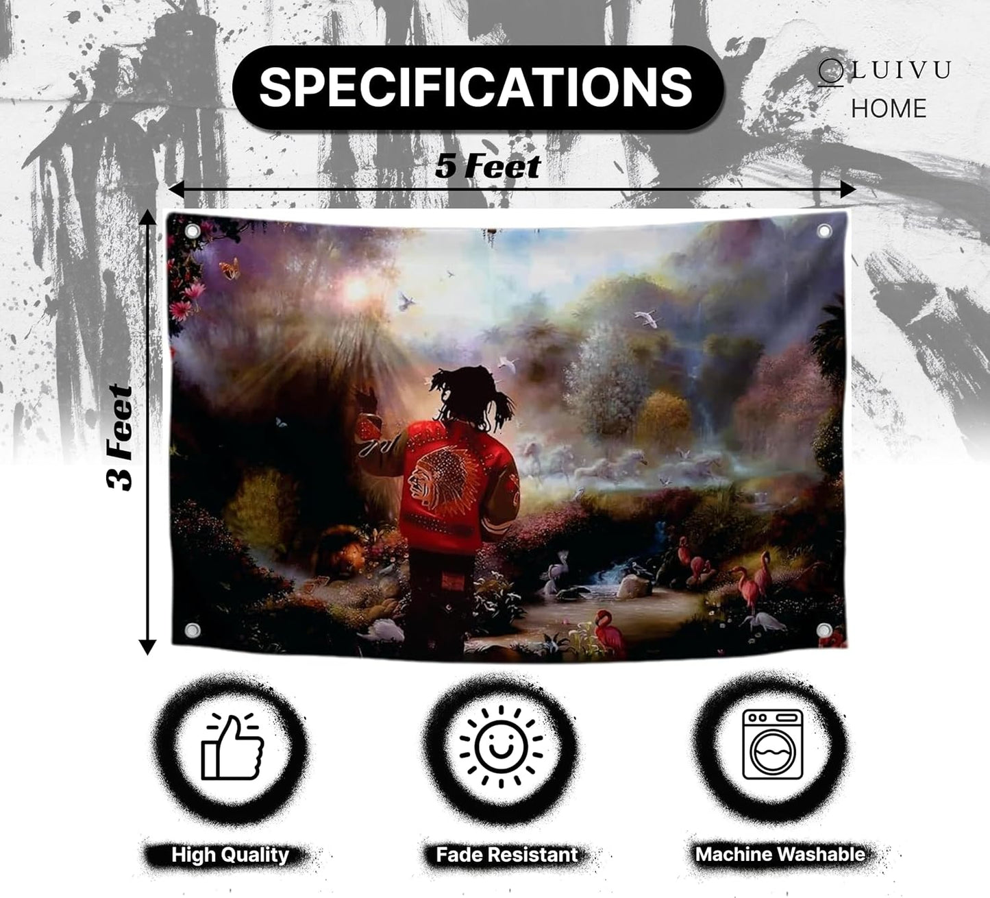 3X5 Feet Rapper Single Sided Polyester Flag Chief in the Garden of Eden with 4 Grommets - Suitable for Indoor and Outdoor Decorate for College Dorm Room - American Music Banner for Garden Party