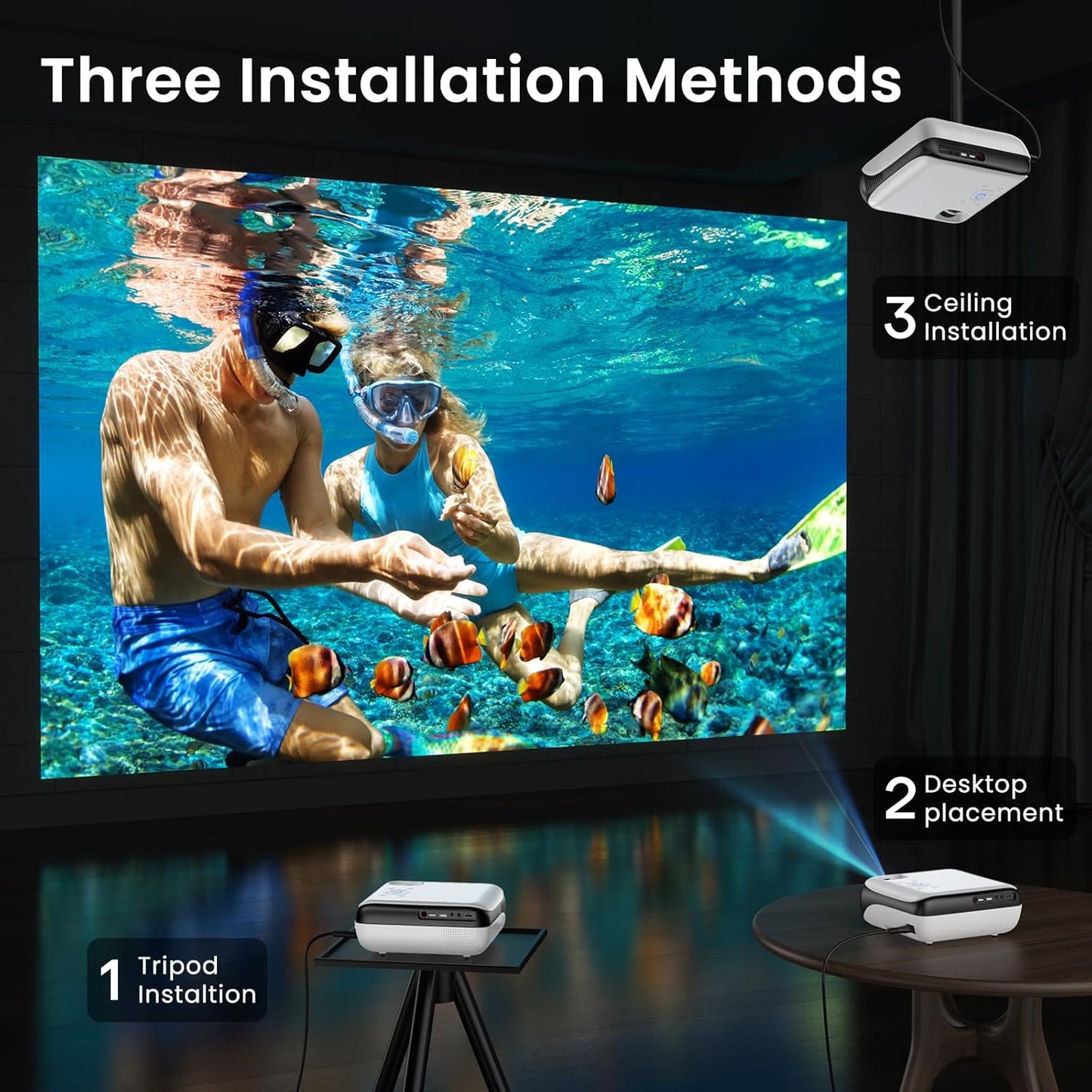 Native 1080P Bluetooth Projector, Full HD Portable Outdoor Movie Projector with Built-In Speaker, Compatible with Smartphone, HDMI, USB, AV, Fire Stick, PS5 for Home, Bedroom, Outdoor Use