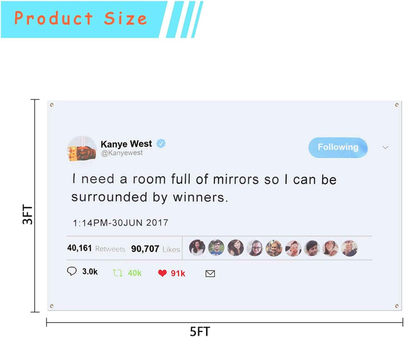 Kanye Tapestry,I Need a Room Full of Mirrors Wall Banner with 4 Brass Grommets,Funny Flag Decorations,Flag for Room,University Dorm,Outdoor, Parties,Queuing Flags