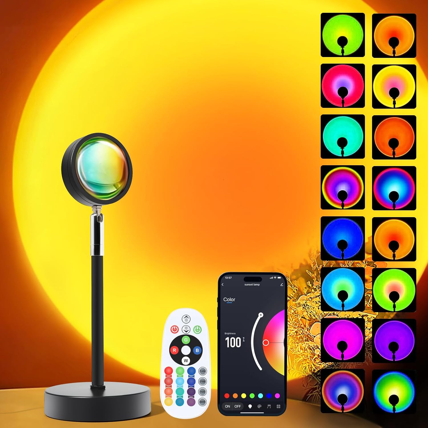 SolarHalt App & Remote Sunset LED Lamp Projector - 21 Color Changing Ambiance Lighting with App & Remote Control, Perfect for Aesthetic Decor & Unique Gifts!