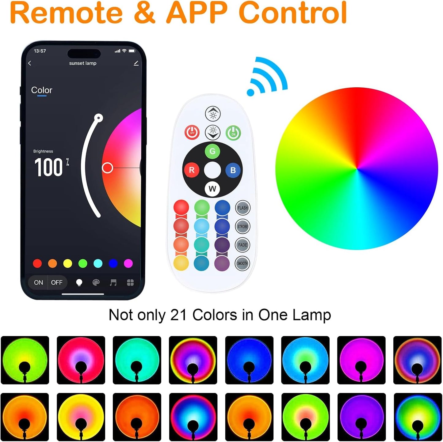 SolarHalt App & Remote Sunset LED Lamp Projector - 21 Color Changing Ambiance Lighting with App & Remote Control, Perfect for Aesthetic Decor & Unique Gifts!