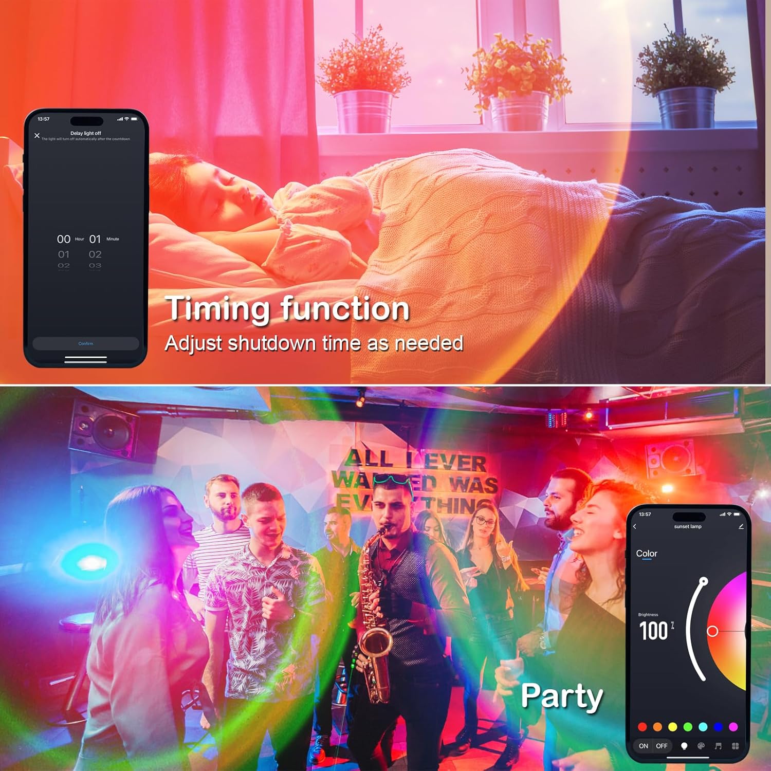 SolarHalt App & Remote Sunset LED Lamp Projector - 21 Color Changing Ambiance Lighting with App & Remote Control, Perfect for Aesthetic Decor & Unique Gifts!