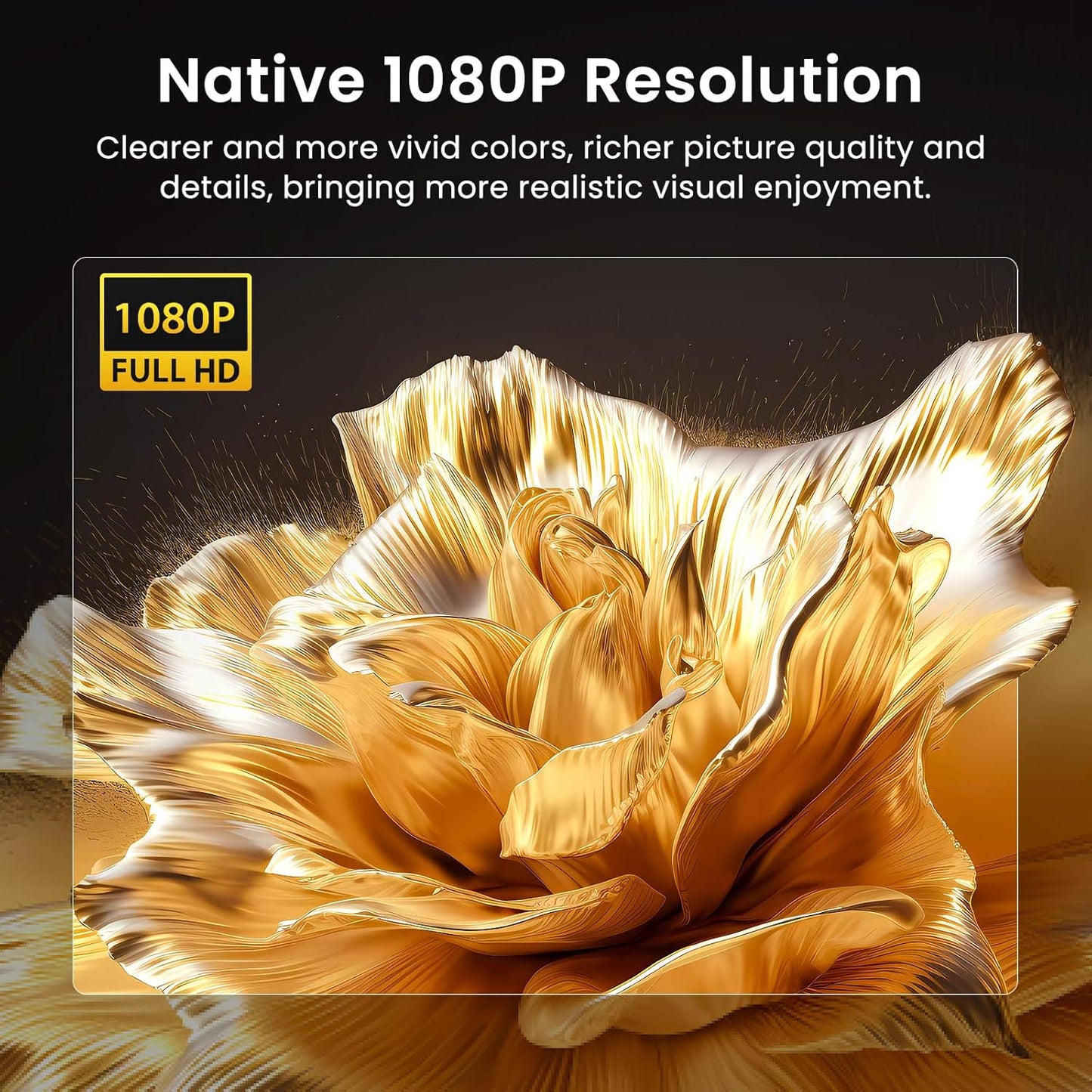 Native 1080P Bluetooth Projector, Full HD Portable Outdoor Movie Projector with Built-In Speaker, Compatible with Smartphone, HDMI, USB, AV, Fire Stick, PS5 for Home, Bedroom, Outdoor Use
